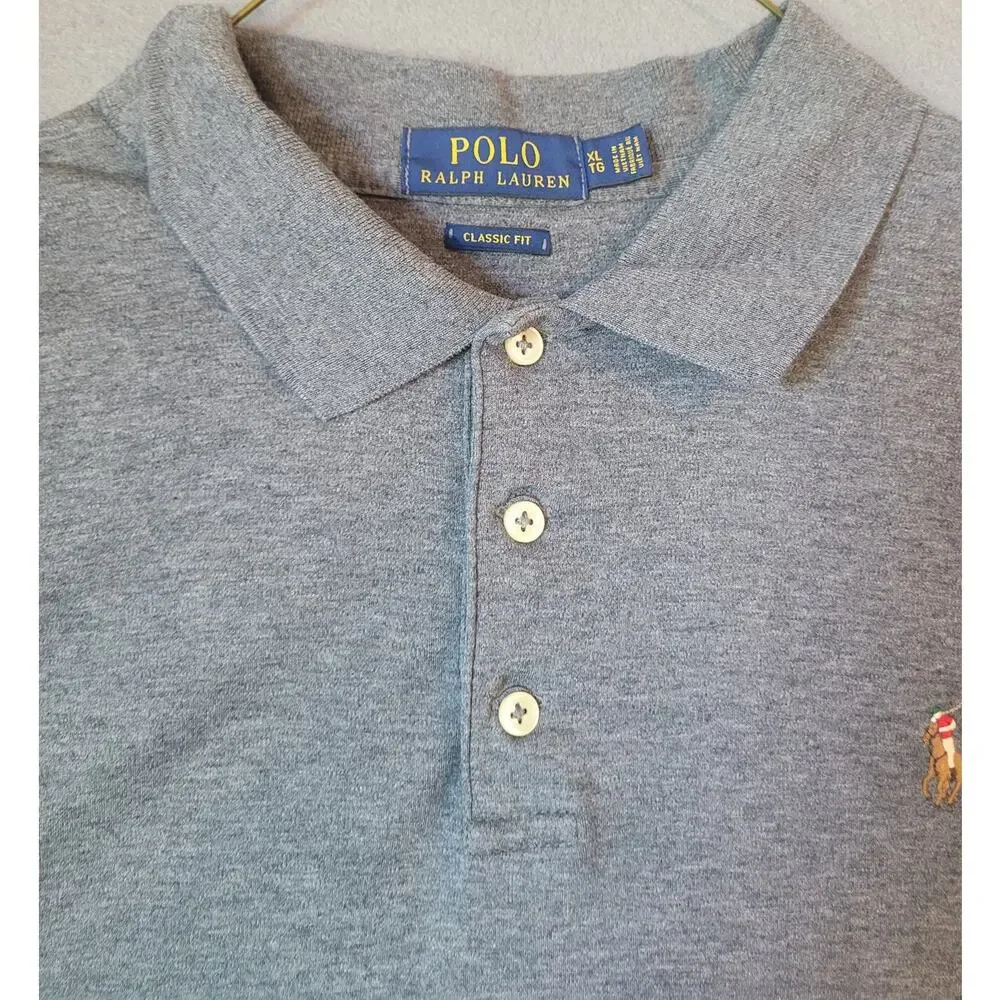 Ralph Lauren Gray Heather Polo Classic Preppy Heritage XL